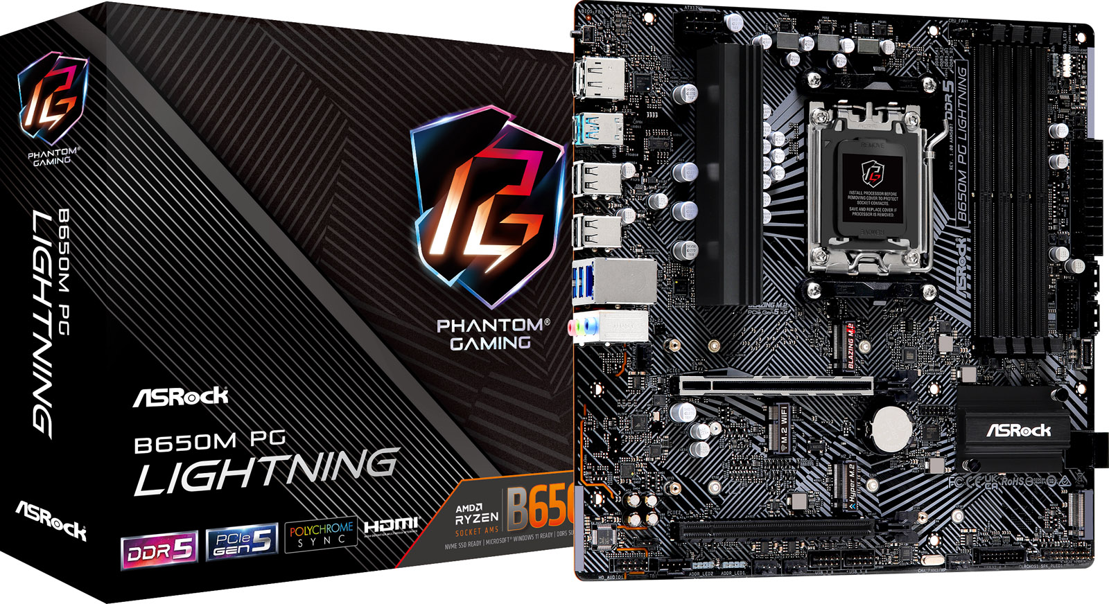 ASRock B650M PG Lightning AMD Socket AM5 Motherboard - 90-MXBMV0
